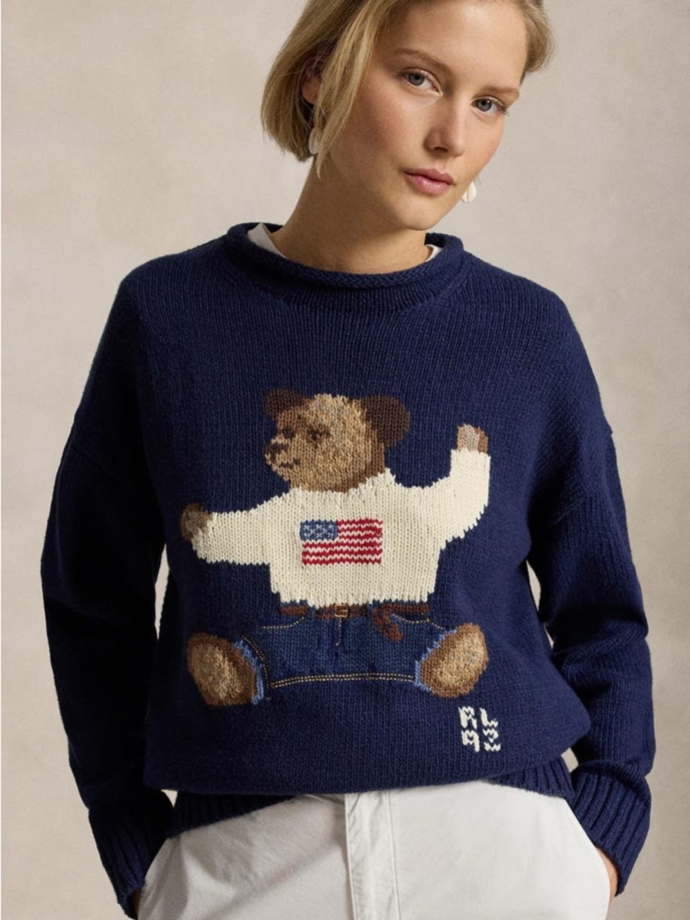 Polo Bear Navy Knit Sweater with Flag Motif - Picture 7 of 7